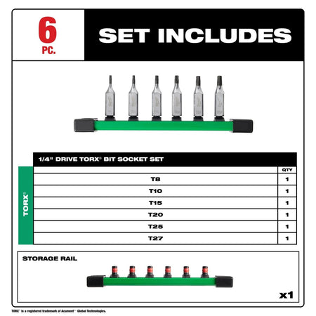 6pc 1/4" Drive TORX® Bit Socket Set - AAA Industrial Supply