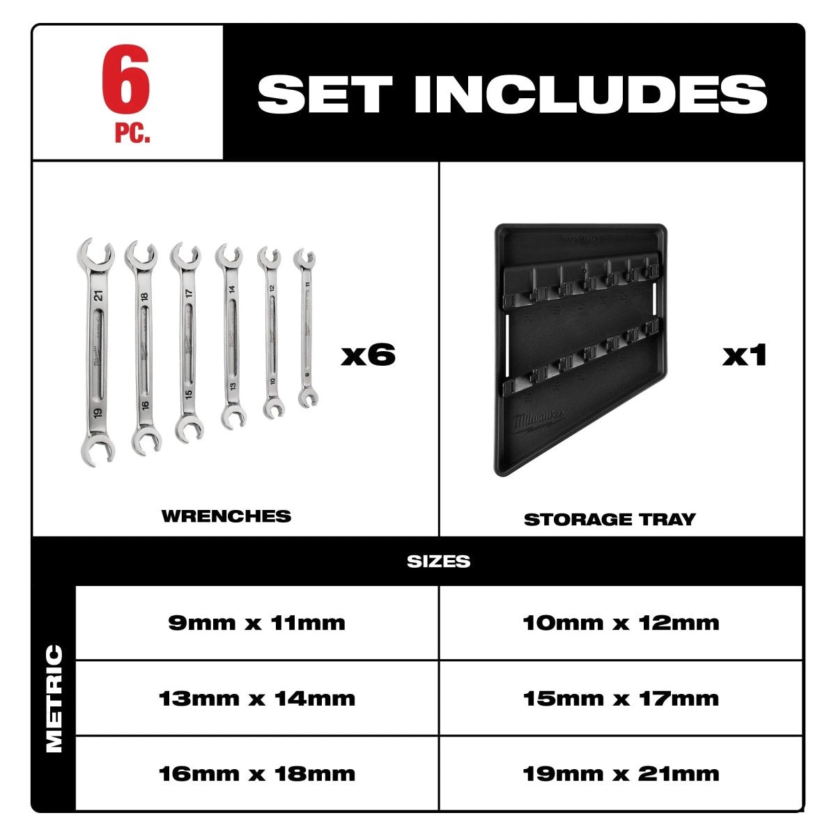 6pc Double End Flare Nut Wrench Set - Metric - AAA Industrial Supply