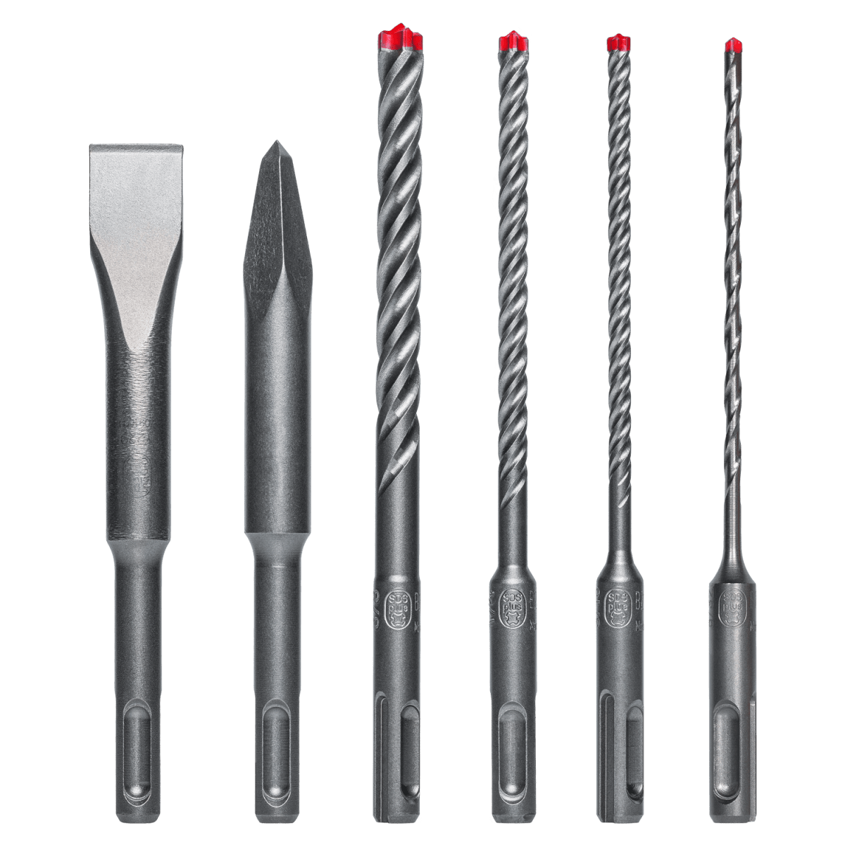 6pc SDS - Plus Rebar Demon™ 4 - Cutter Full Carbide Head Hammer Drill Bit & Chisel Set (6 - pc) - AAA Industrial Supply