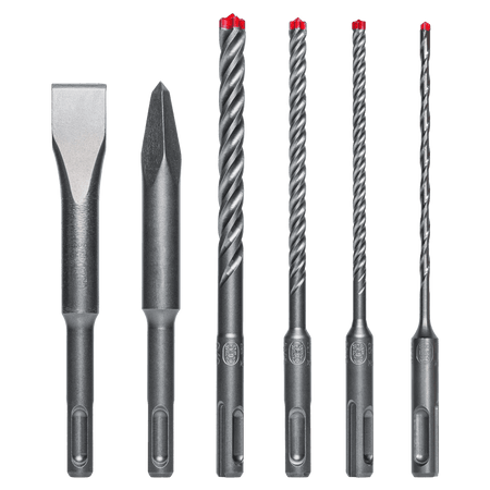 6pc SDS - Plus Rebar Demon™ 4 - Cutter Full Carbide Head Hammer Drill Bit & Chisel Set (6 - pc) - AAA Industrial Supply