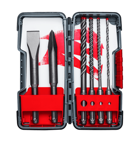 6pc SDS - Plus Rebar Demon™ 4 - Cutter Full Carbide Head Hammer Drill Bit & Chisel Set (6 - pc) - AAA Industrial Supply