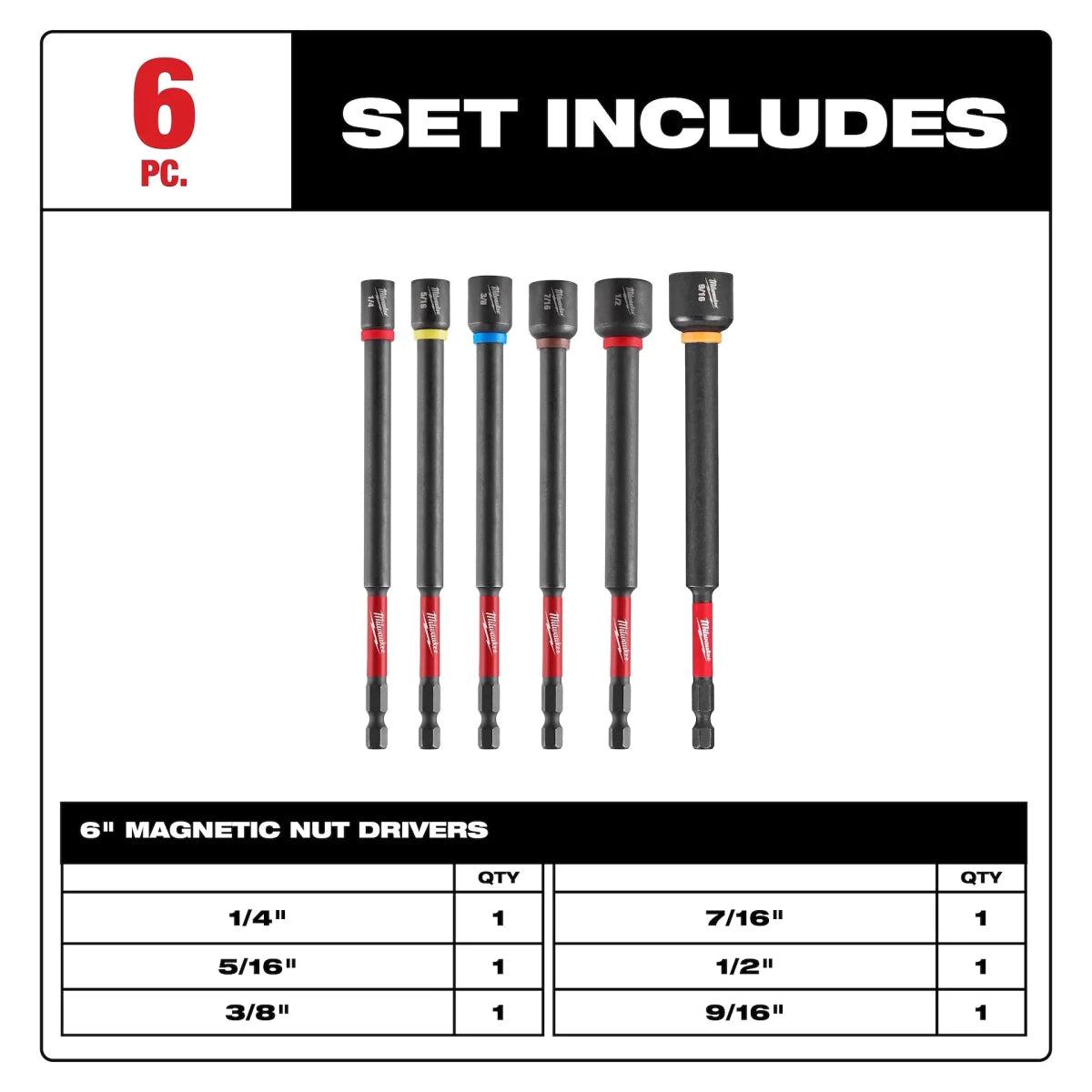 6PC SHOCKWAVE™ Impact Duty 6" Magnetic Nut Driver Set - AAA Industrial Supply