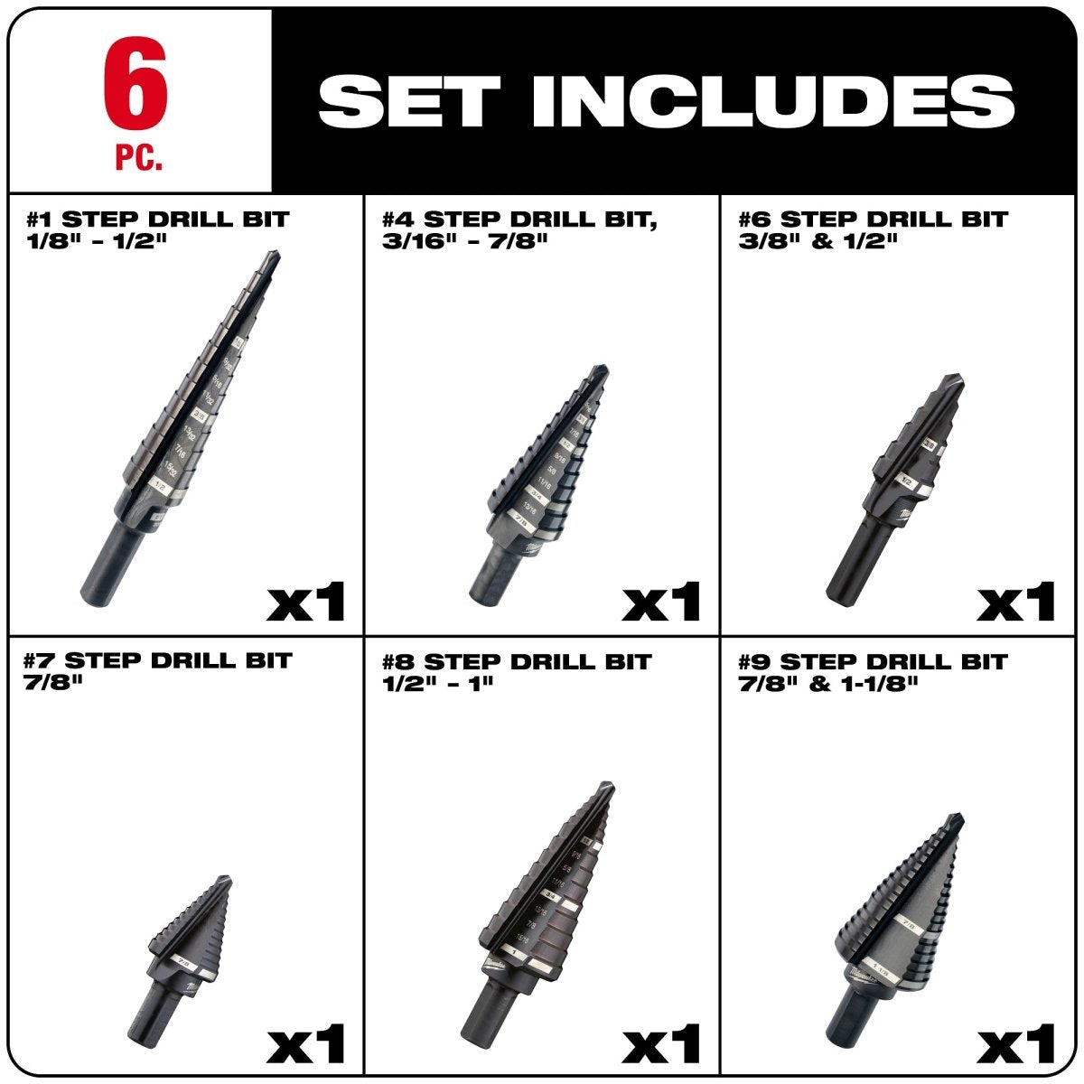 6PC Step Drill Bit Set - AAA Industrial Supply