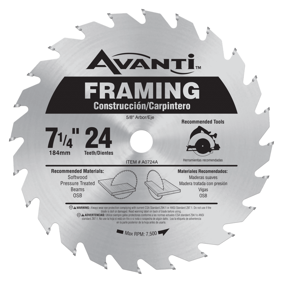 7 - 1/4 in. x 24 - Teeth Framing Saw Blade - AAA Industrial Supply