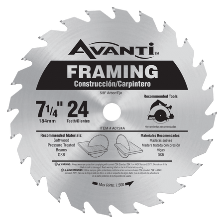 7 - 1/4 in. x 24 - Teeth Framing Saw Blade - AAA Industrial Supply