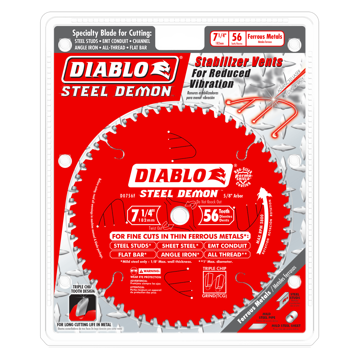 7 - 1/4" x 56 - Teeth Steel Demon™ Carbide Saw Blade for Thin Metal - AAA Industrial Supply