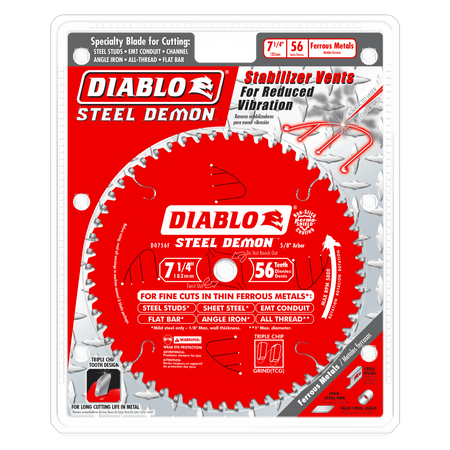 7 - 1/4" x 56 - Teeth Steel Demon™ Carbide Saw Blade for Thin Metal - AAA Industrial Supply