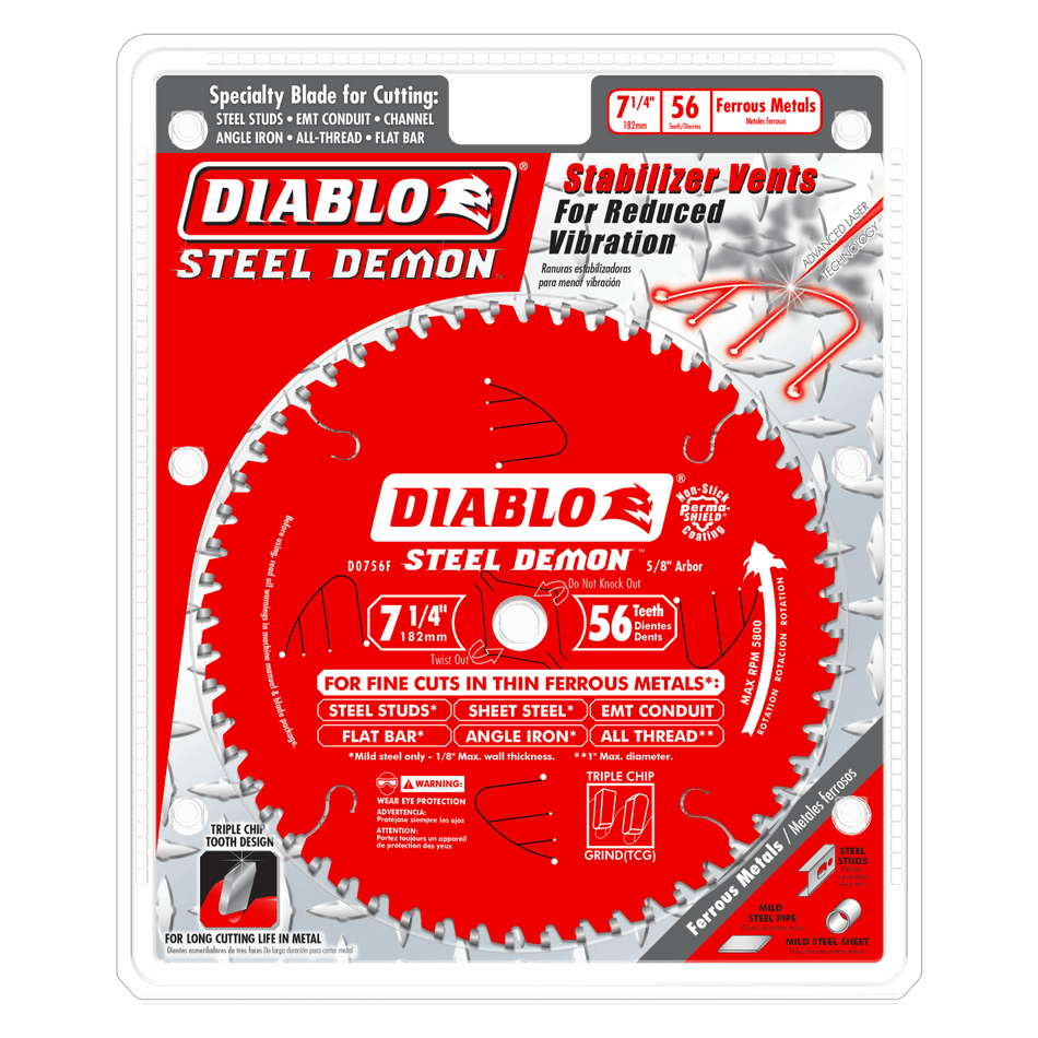 7 - 1/4" x 56 - Teeth Steel Demon™ Carbide Saw Blade for Thin Metal - AAA Industrial Supply