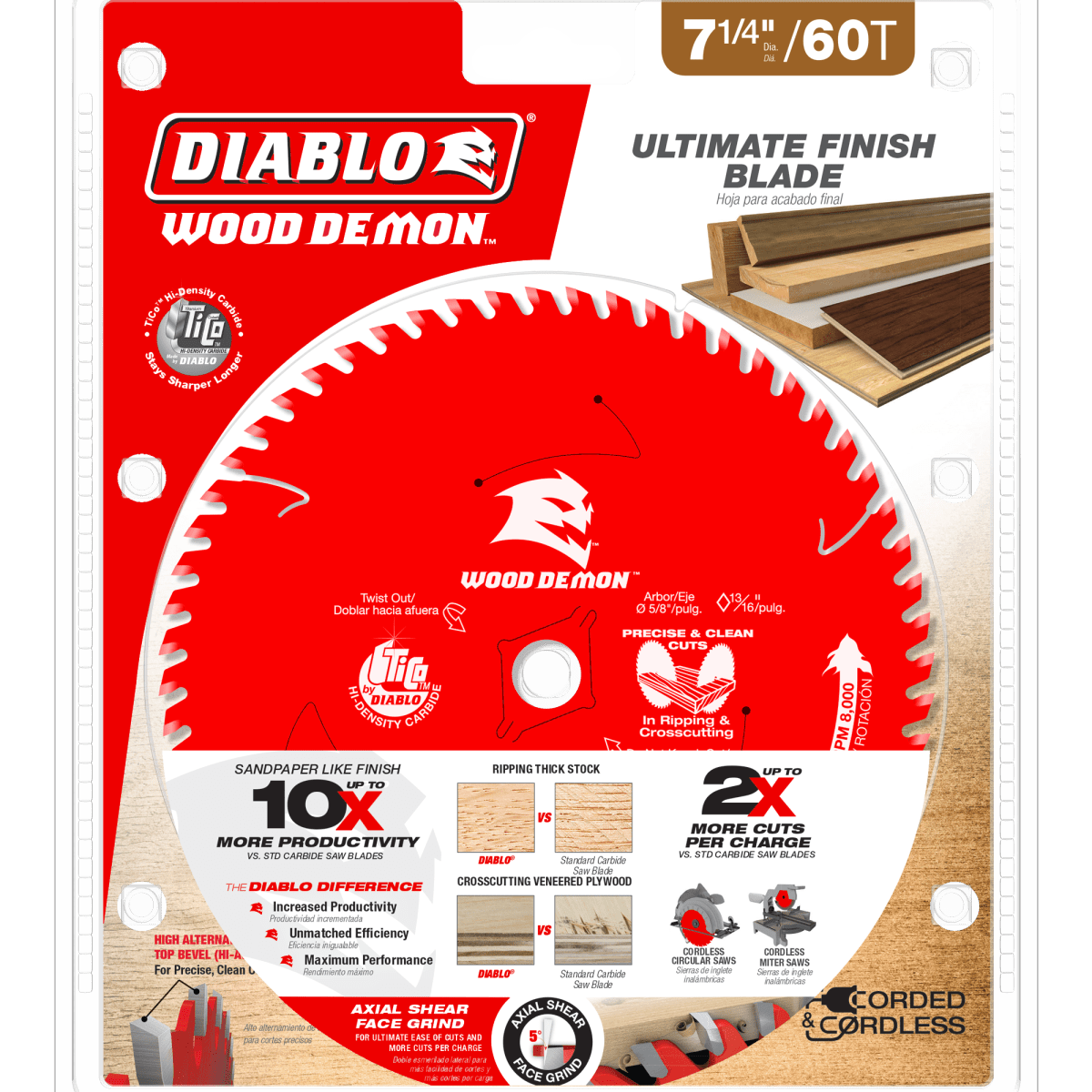 7 - 1/4" x 60 - Teeth Wood Demon™ Ultimate Finish Carbide Saw Blade for Wood - AAA Industrial Supply