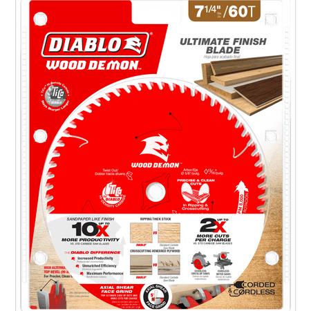 7 - 1/4" x 60 - Teeth Wood Demon™ Ultimate Finish Carbide Saw Blade for Wood - AAA Industrial Supply