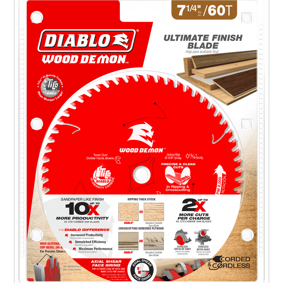7 - 1/4" x 60 - Teeth Wood Demon™ Ultimate Finish Carbide Saw Blade for Wood - AAA Industrial Supply