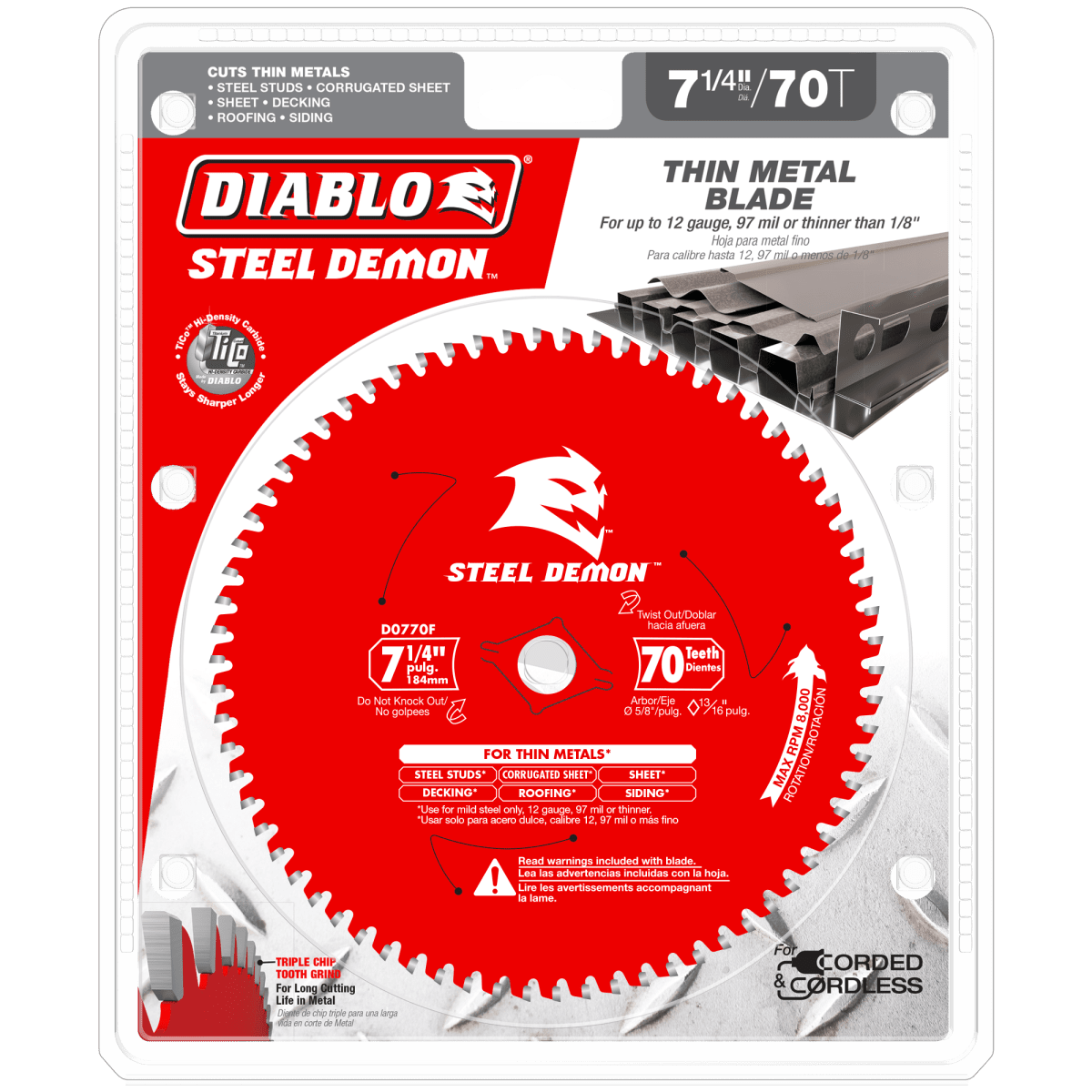 7 - 1/4" x 70 - Teeth Steel Demon™ Carbide Saw Blade for Thin Metal - AAA Industrial Supply