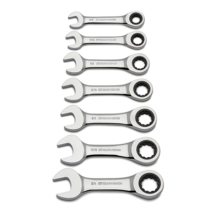 7 Piece 72 - Tooth 12 Point Stubby Ratcheting Combination SAE Wrench Set - AAA Industrial Supply