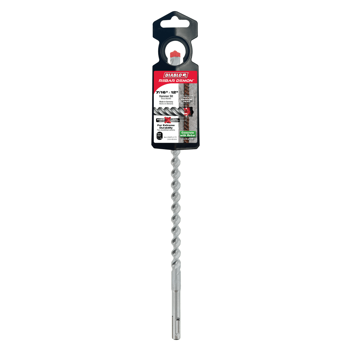 7/16" x 10" x 12" Rebar Demon™ SDS - Plus 4 - Cutter Full Carbide Head Hammer Drill Bit - AAA Industrial Supply