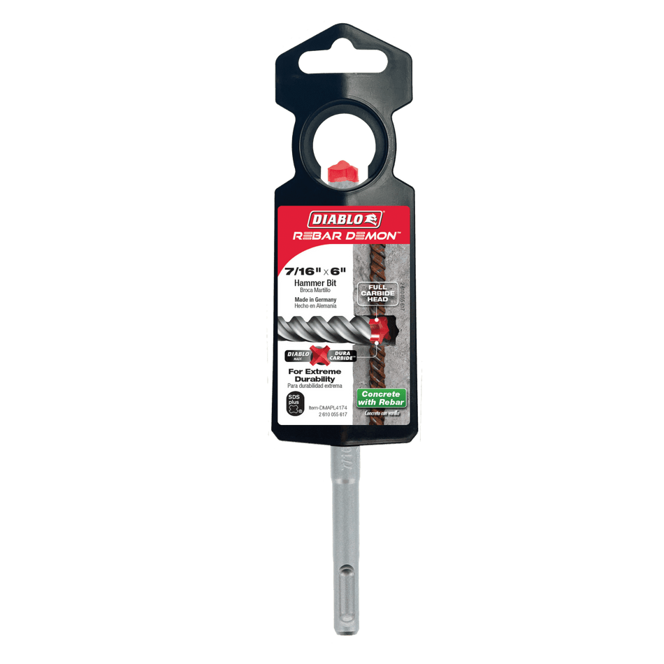 7/16" x 4" x 6" Rebar Demon™ SDS - Plus 4 - Cutter Full Carbide Head Hammer Drill Bit - AAA Industrial Supply