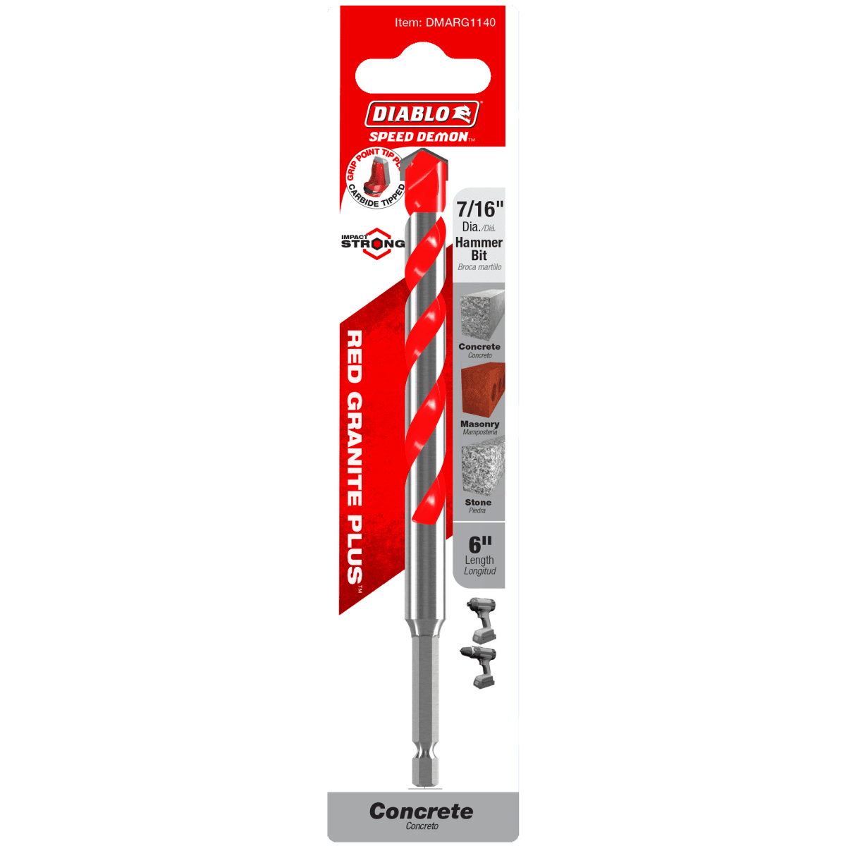 7/16" x 4" x 6" SPEEDemon™ Red Granite PLUS™ Carbide - Tipped Hammer Drill Bit - AAA Industrial Supply