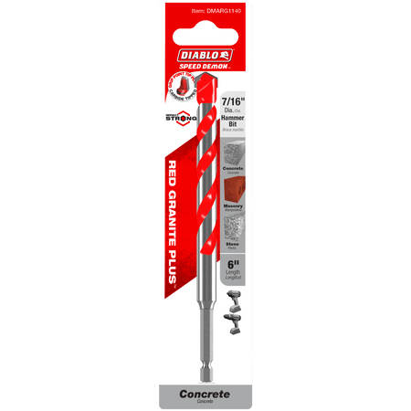 7/16" x 4" x 6" SPEEDemon™ Red Granite PLUS™ Carbide - Tipped Hammer Drill Bit - AAA Industrial Supply