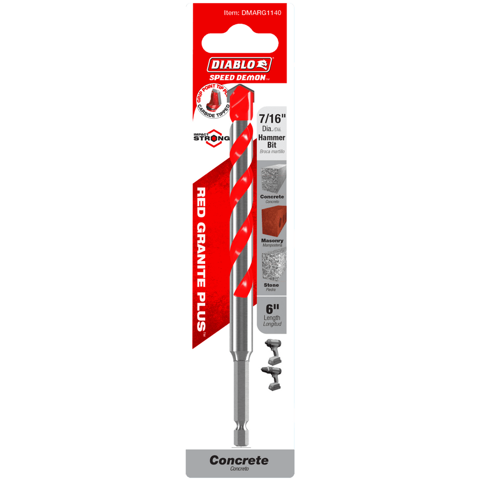 7/16" x 4" x 6" SPEEDemon™ Red Granite PLUS™ Carbide - Tipped Hammer Drill Bit - AAA Industrial Supply