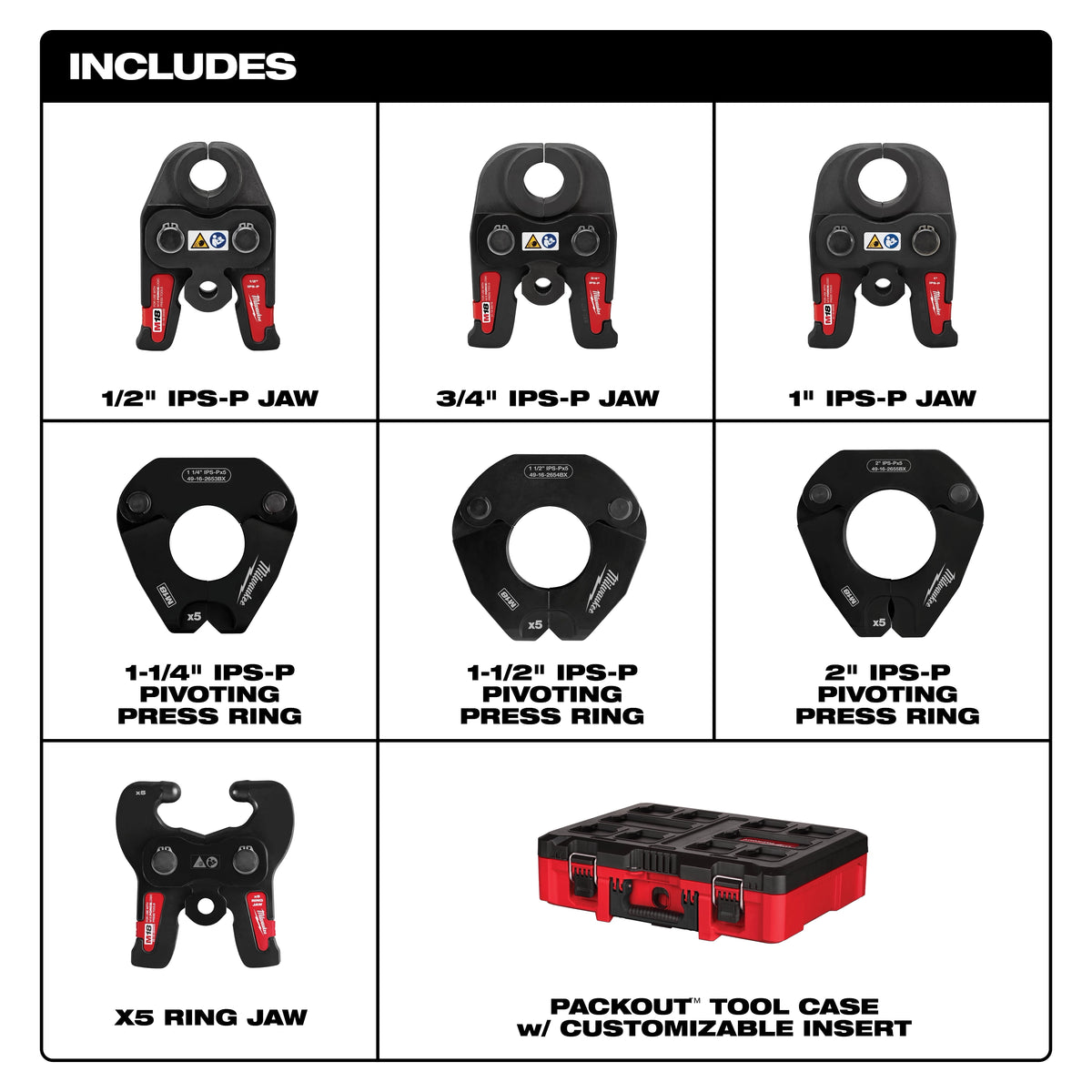 Milwaukee 1/2"- 2" IPS-P Jaw and Pivoting Ring Kit for M18™ FORCE LOGIC™ Press Tools
