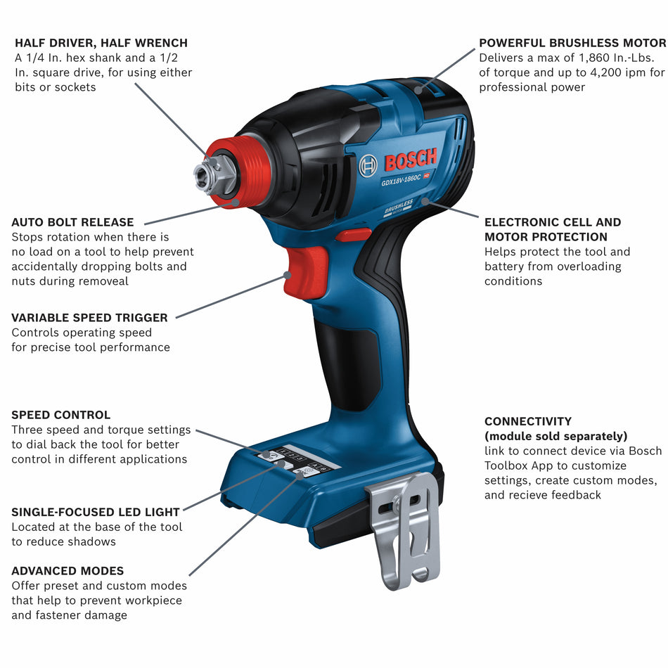 Bosch 18V Connected-Ready Two-In-One 1/4 In. and 1/2 In. Bit/Socket Impact Driver/Wrench (Bare Tool)