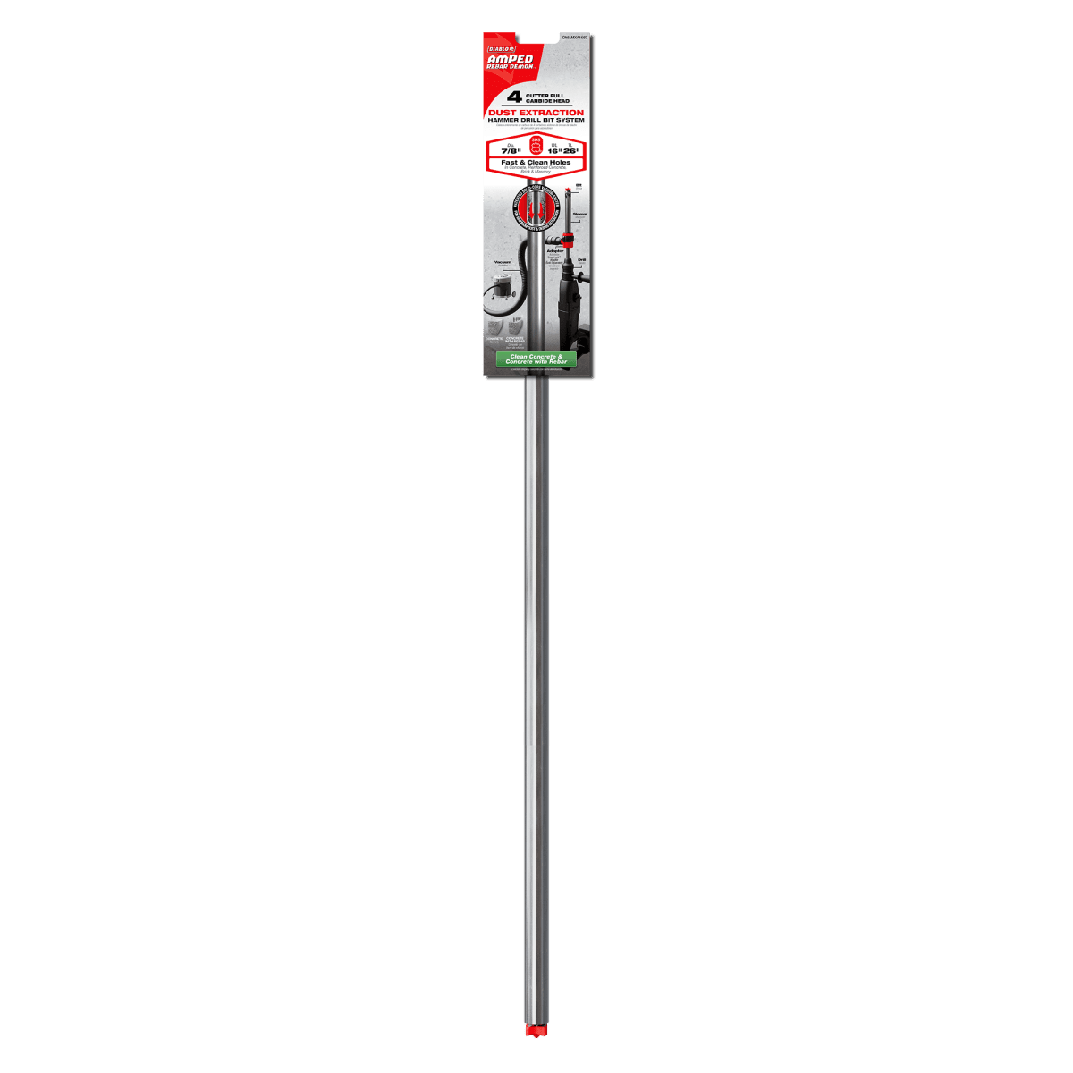7/8" x 16" x 26" AMPED™ Rebar Demon™ SDS - Max 4 - Cutter Full Carbide Head Dust Extraction Hammer Drill Bit - AAA Industrial Supply