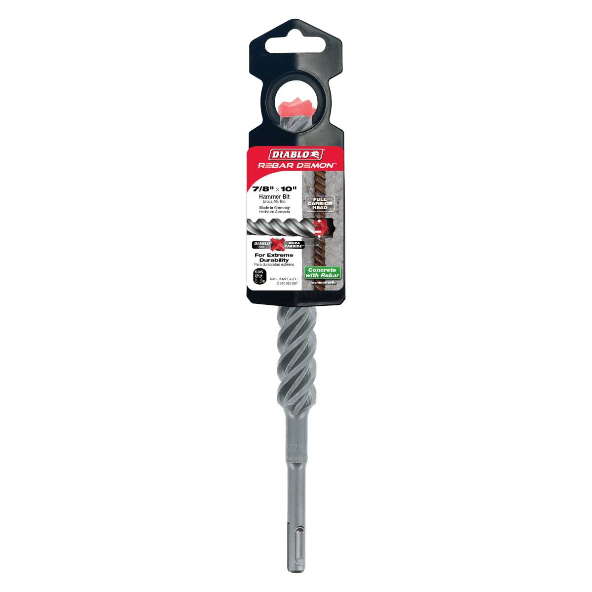 7/8" x 8" x 10" Rebar Demon™ SDS - Plus 4 - Cutter Full Carbide Head Hammer Drill Bit - AAA Industrial Supply