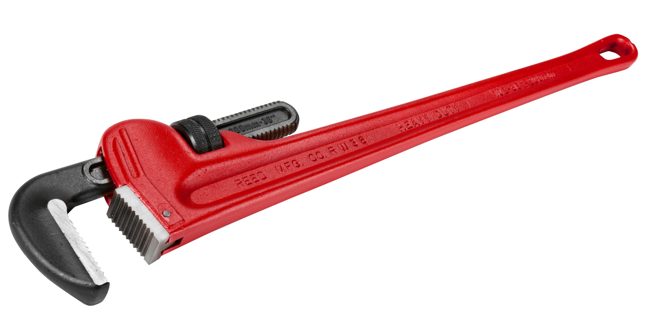 Heavy-Duty Pipe Wrench, 36 in OAL, 1/4 to 5 in Jaw, Straight Handle
