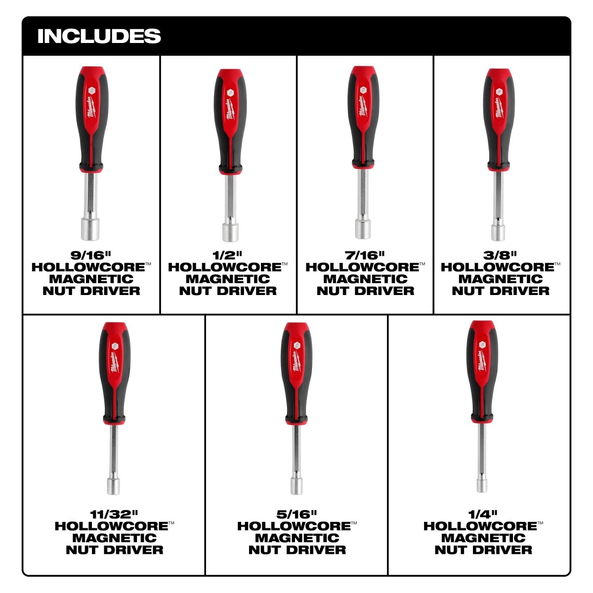7pc SAE HollowCore™ Magnetic Nut Driver Set - AAA Industrial Supply