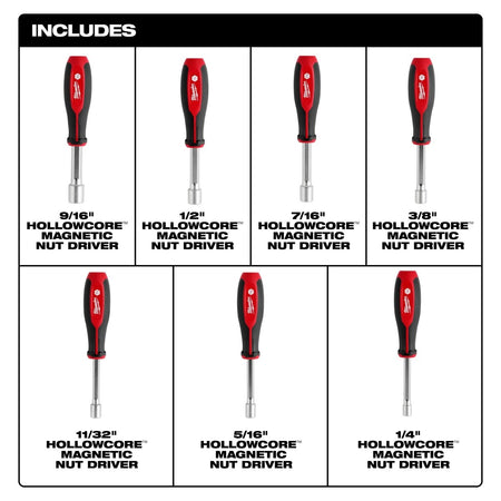 7pc SAE HollowCore™ Magnetic Nut Driver Set - AAA Industrial Supply