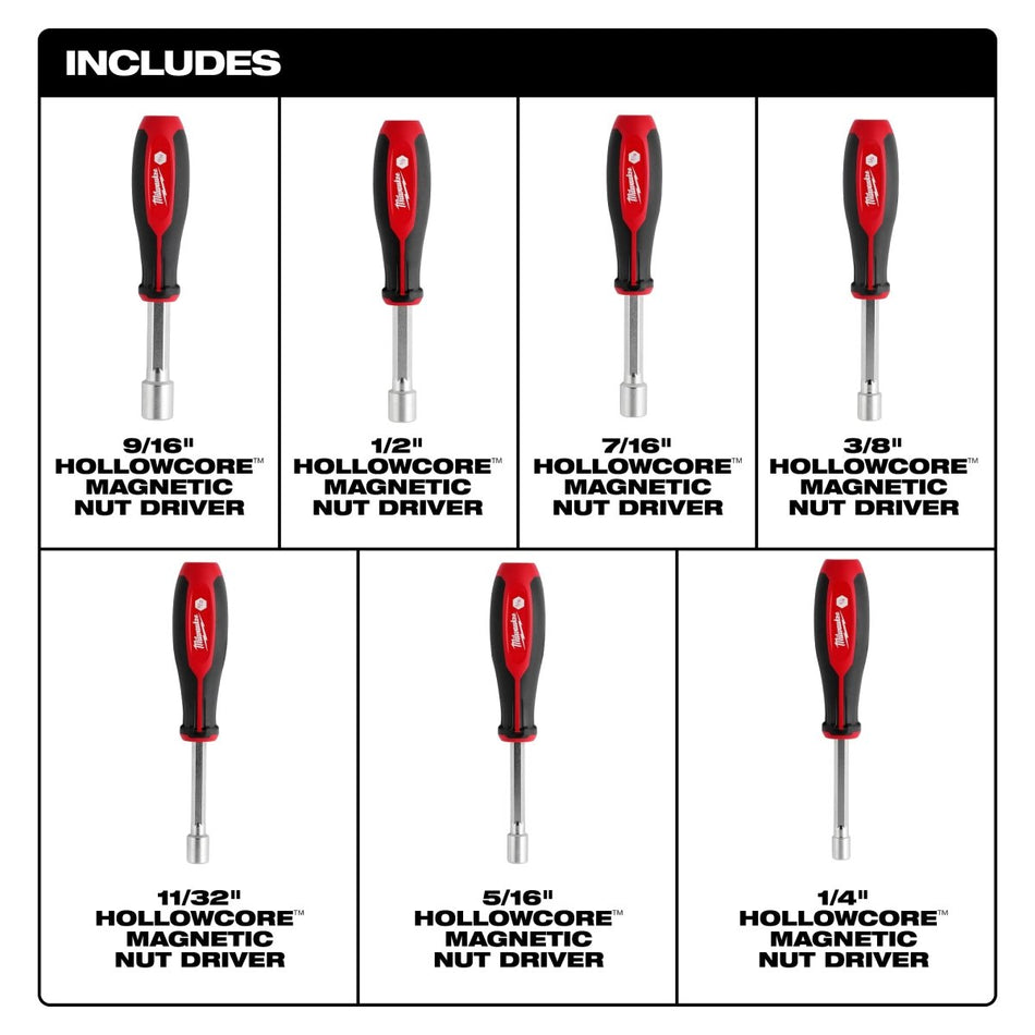 7pc SAE HollowCore™ Magnetic Nut Driver Set - AAA Industrial Supply
