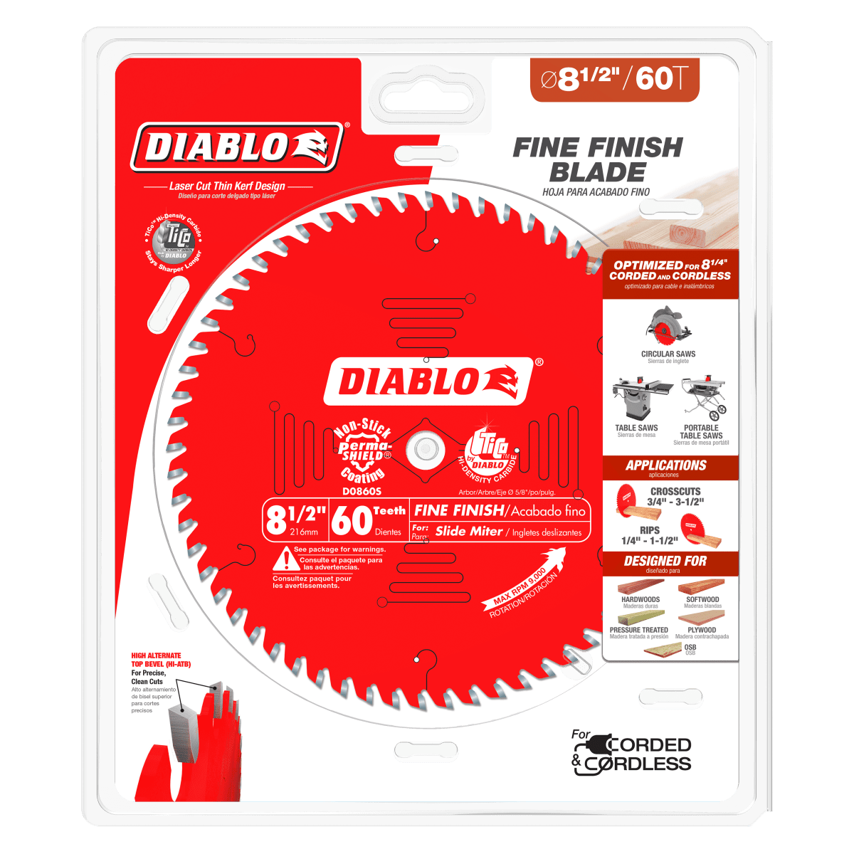 8 - 1/2" x 60 - Teeth Fine Finish Saw Blade for Wood - AAA Industrial Supply