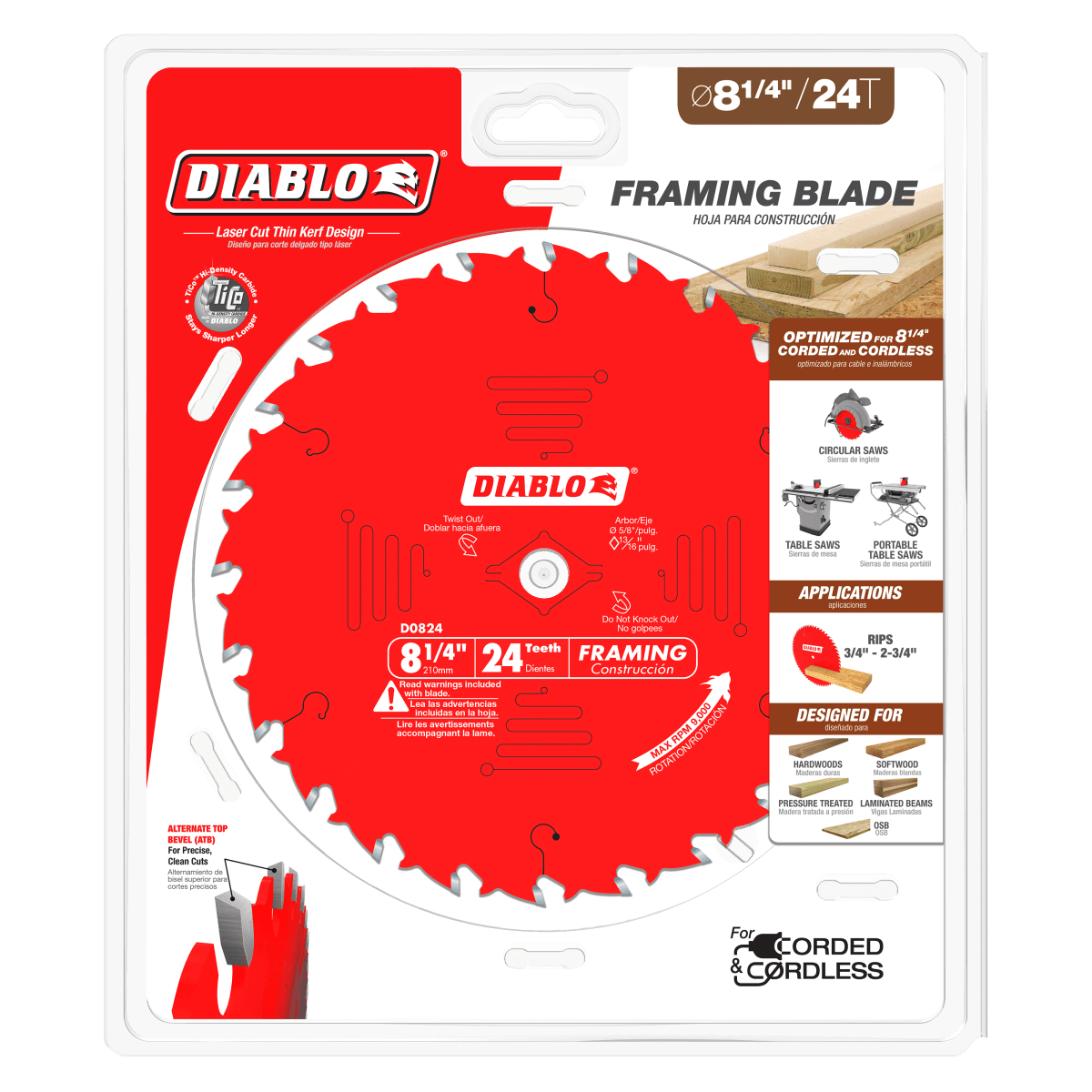 8 - 1/4" x 24 - Teeth Framing Saw Blade for Wood - AAA Industrial Supply