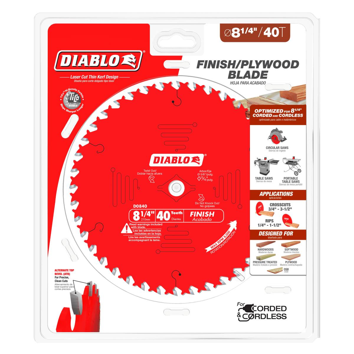 8 - 1/4" x 40 - Teeth Finishing Saw Blade for Wood - AAA Industrial Supply