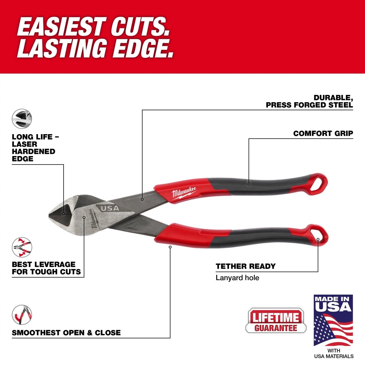 8" Diagonal Comfort Grip Cutting Pliers (USA) - AAA Industrial Supply