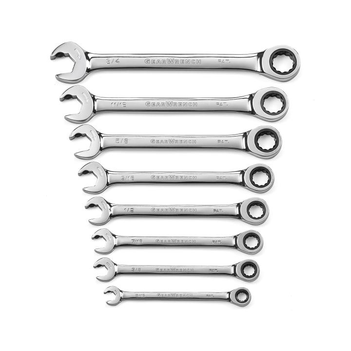 8 Piece 72 - Tooth 12 Point Open End Ratcheting Combination SAE Wrench Set - AAA Industrial Supply