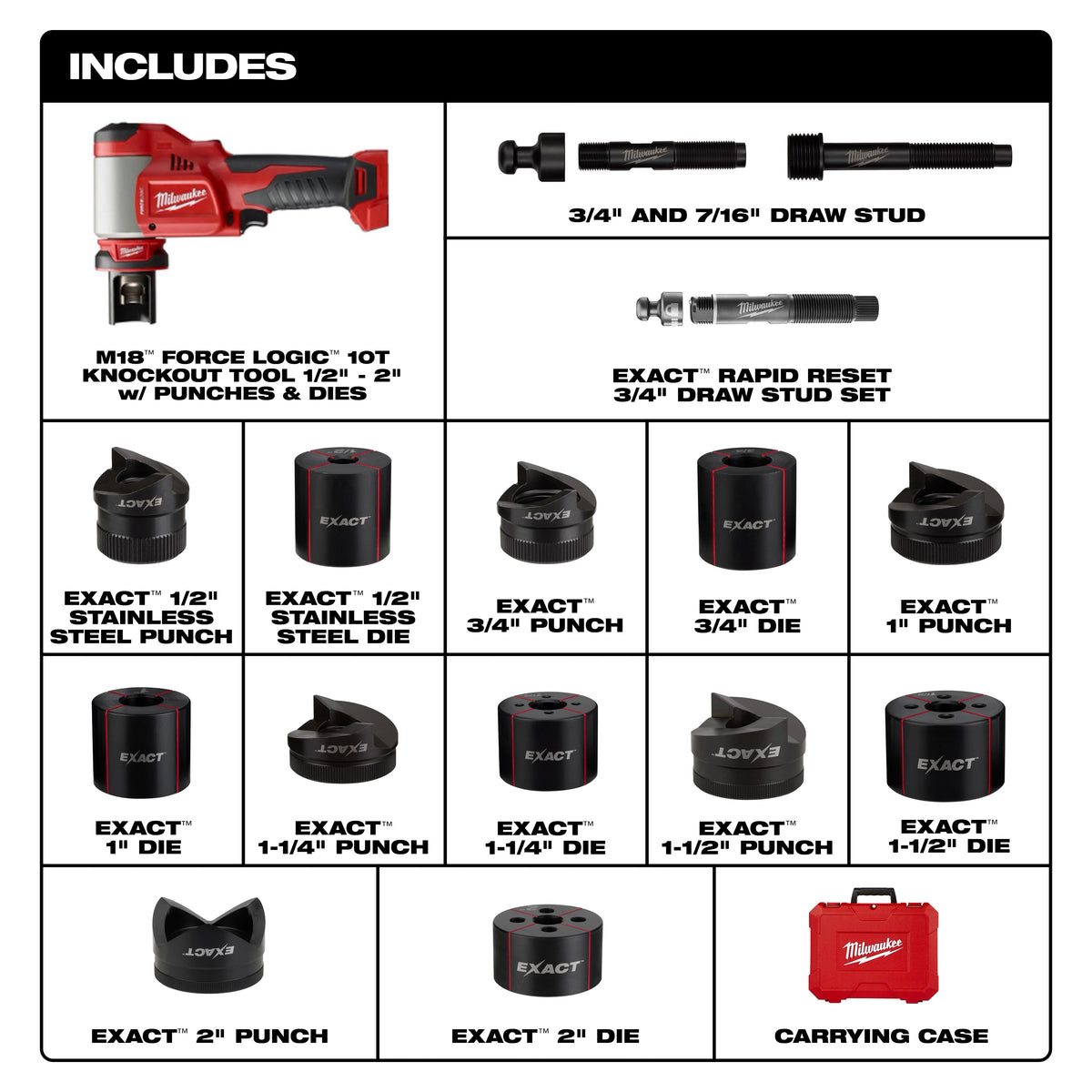 Milwaukee M18™ FORCE LOGIC™ 10 Ton Knockout Tool 1/2" to 2"