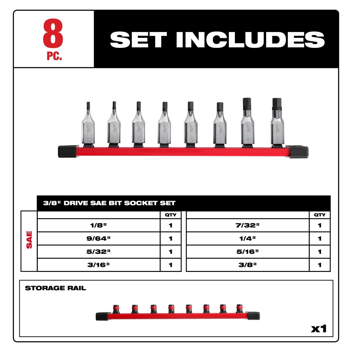 8pc 3/8" Drive Hex Bit Socket Set - SAE - AAA Industrial Supply