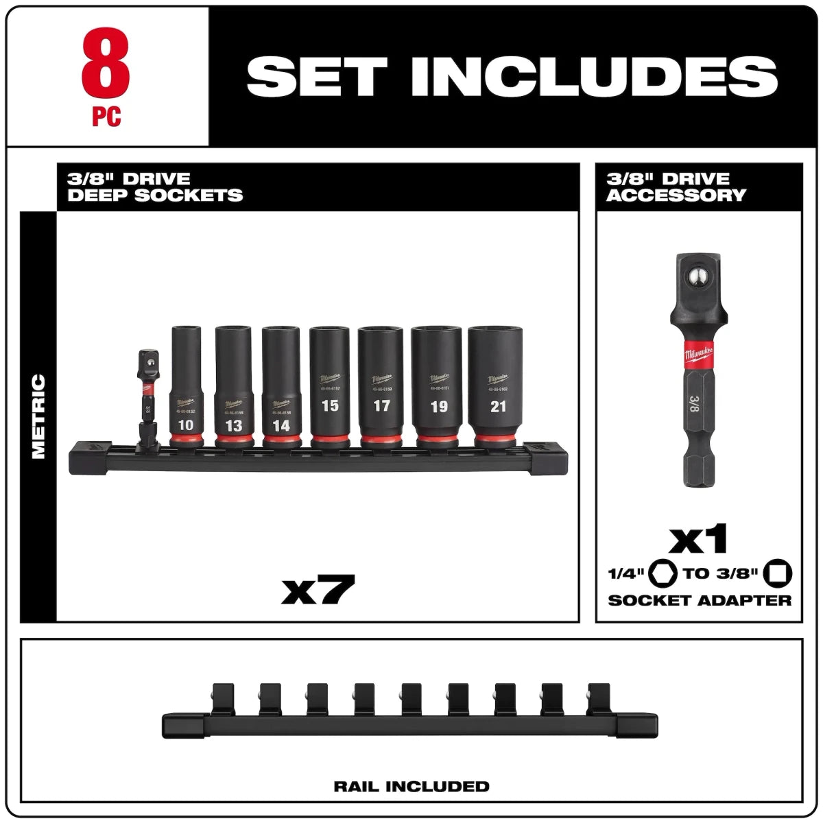 8PC SHOCKWAVE™ Impact Duty 3/8" Drive Metric Deep 6 Point Socket Set - AAA Industrial Supply