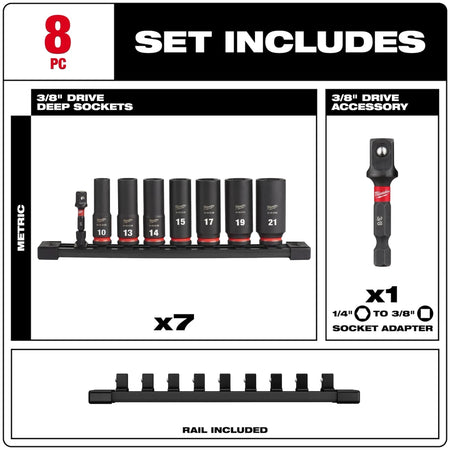 8PC SHOCKWAVE™ Impact Duty 3/8" Drive Metric Deep 6 Point Socket Set - AAA Industrial Supply