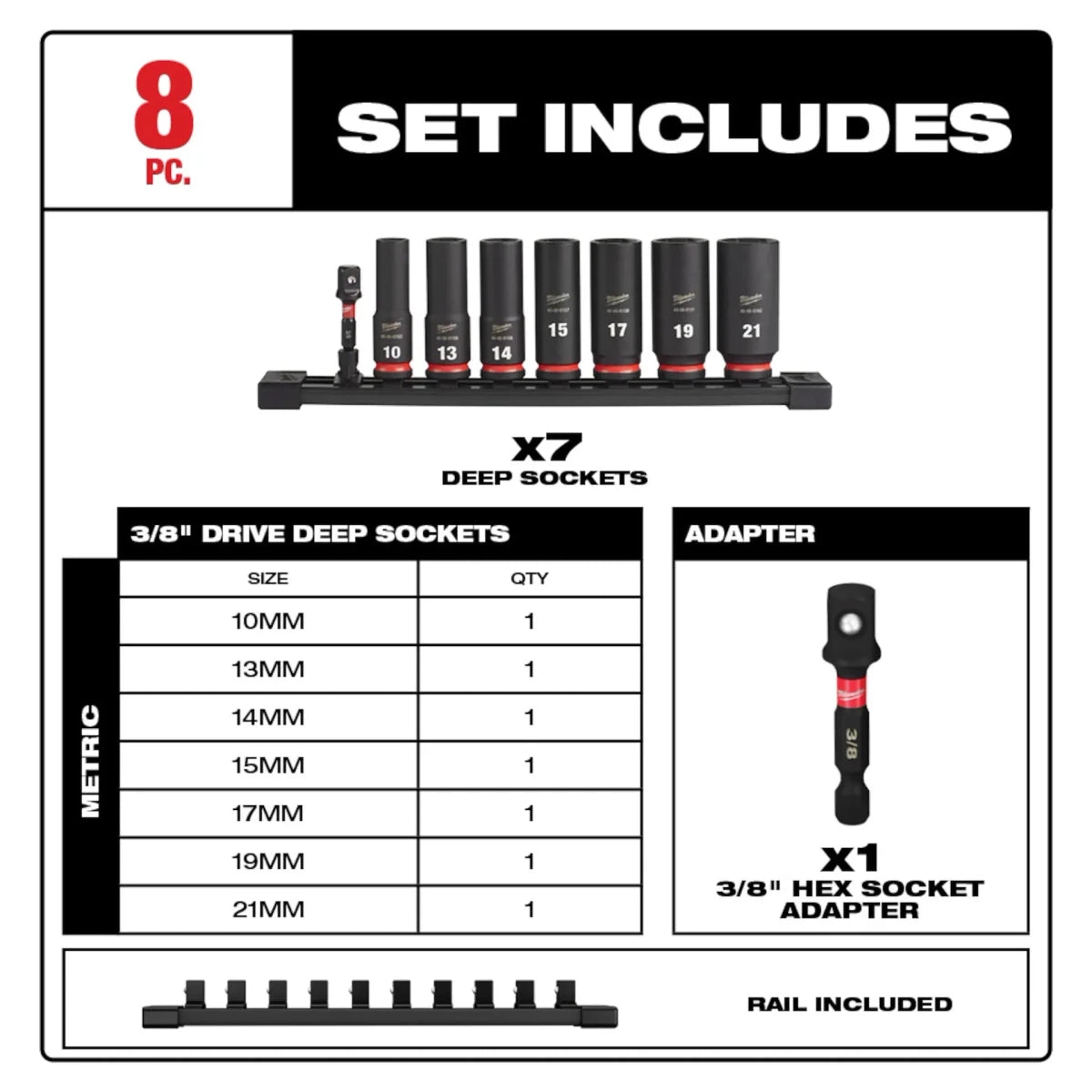 8PC SHOCKWAVE™ Impact Duty 3/8" Drive Metric Deep 6 Point Socket Set - AAA Industrial Supply