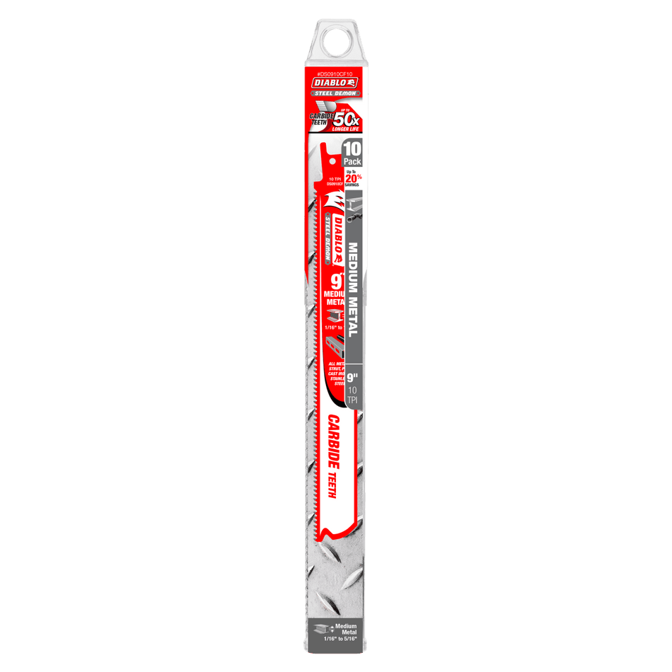 9" 10 TPI Steel Demon™ Carbide Teeth Reciprocating Saw Blades for Medium Metal (10 - pk) - AAA Industrial Supply