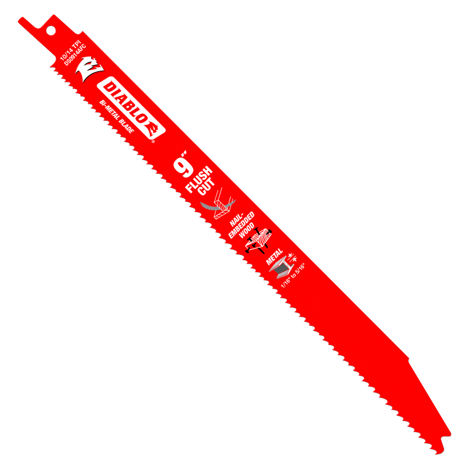 9" 10/14TPI Flush Cut Bi - Metal Reciprocating Blades for Nail - Embedded Wood and Metal (5 - pk) - AAA Industrial Supply