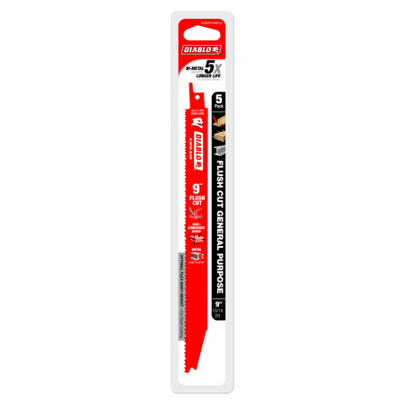 9" 10/14TPI Flush Cut Bi - Metal Reciprocating Blades for Nail - Embedded Wood and Metal (5 - pk) - AAA Industrial Supply