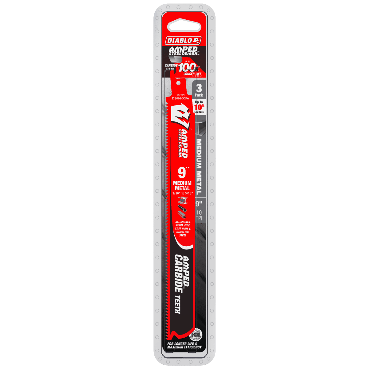 9" 10TPI AMPED™ Steel Demon™ Carbide Teeth Reciprocating Saw Blades for Medium Metal (3 - pk) - AAA Industrial Supply