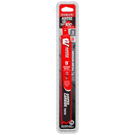 9" 10TPI AMPED™ Steel Demon™ Carbide Teeth Reciprocating Saw Blades for Medium Metal (3 - pk) - AAA Industrial Supply