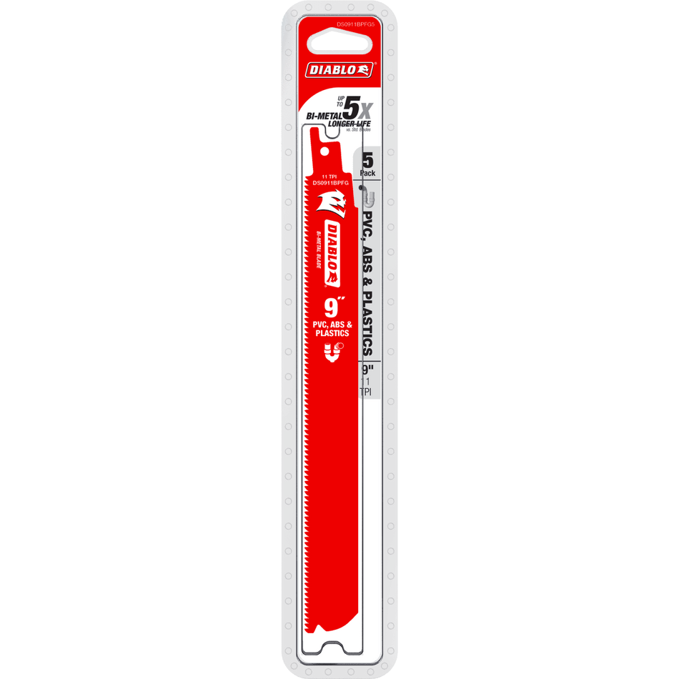 9" 11TPI Bi - Metal Reciprocating Saw Blade for PVC, ABS, and Plastics (5 - pk) - AAA Industrial Supply