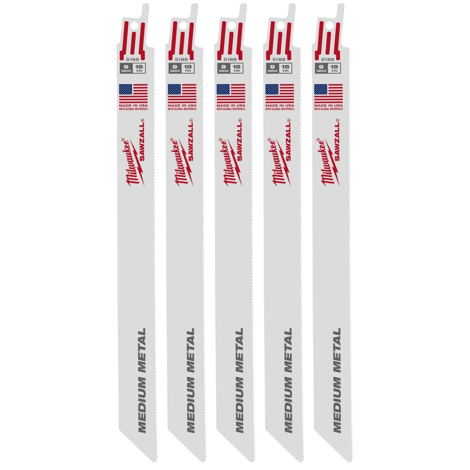 9" 18 TPI SAWZALL® Blade for Medium Metal (5 PK) - AAA Industrial Supply