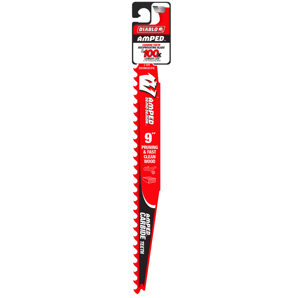 9" 3TPI AMPED™ Demo Demon™ Carbide Teeth Reciprocating Saw Blade for Pruning and Clean Wood - AAA Industrial Supply
