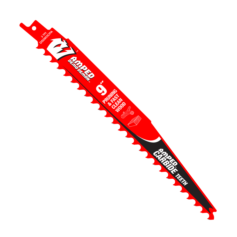 9" 3TPI AMPED™ Demo Demon™ Carbide Teeth Reciprocating Saw Blade for Pruning and Clean Wood - AAA Industrial Supply
