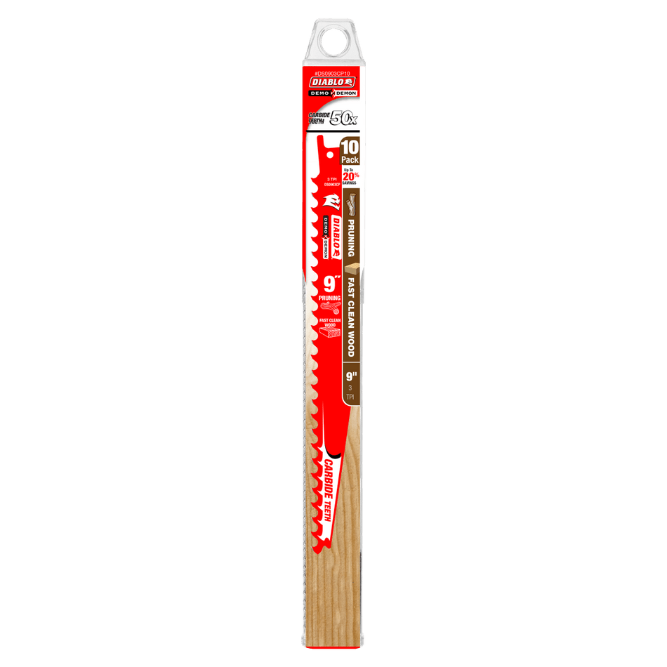 9" 3TPI Demo Demon™ Carbide Tipped Reciprocating Saw Blades for Pruning and Clean Wood (10 - pk) - AAA Industrial Supply